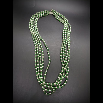 Five Layered Green Quartz And Metal Beads Necklace