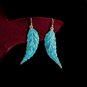 Silver Meenkari Blue Leaf Danglers