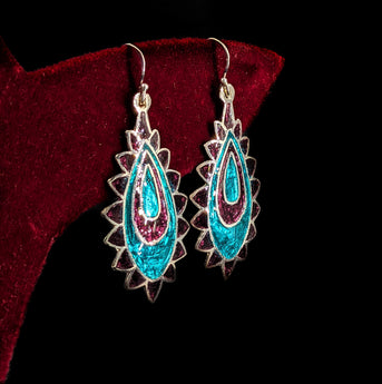 Silver Meenakari Blue and Maroon Petal Danglers