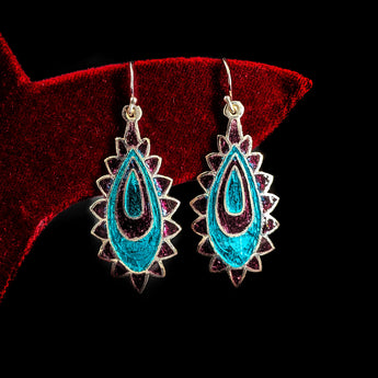 Silver Meenakari Blue and Maroon Petal Danglers