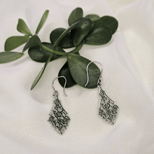 Silver Tribal Diamond Shaped Danglers