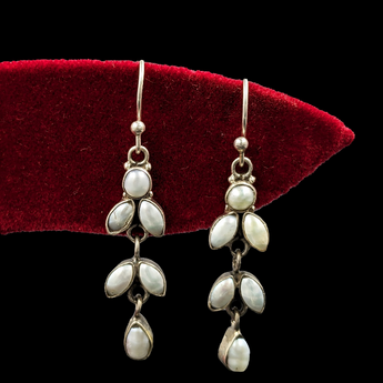 Silver Tribal Forest Pearl Earrings