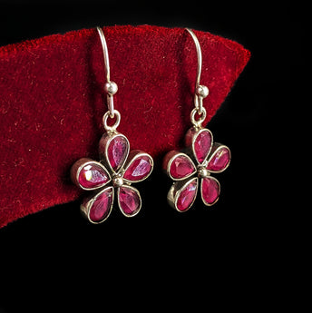 Silver Tribal Pink Floral Danglers