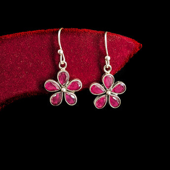 Silver Tribal Pink Floral Danglers