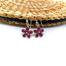 Silver Tribal Pink Floral Danglers