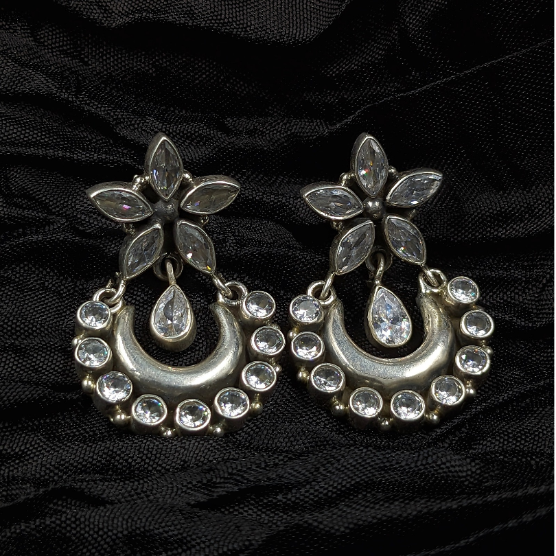 Silver Tribal Chandbalis with Floral studs