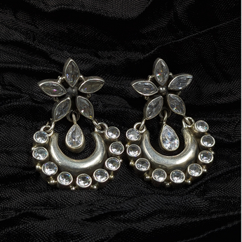 Silver Tribal Chandbalis with Floral studs