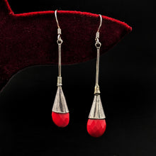 Silver Tribal Danglers with Red Beads