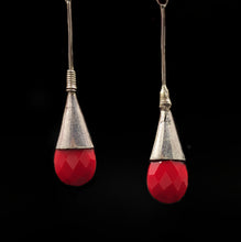 Silver Tribal Danglers with Red Beads