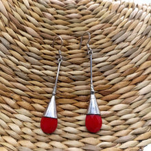 Silver Tribal Danglers with Red Beads