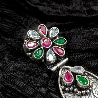 Silver Tribal Multi-coloured Floral Earrings