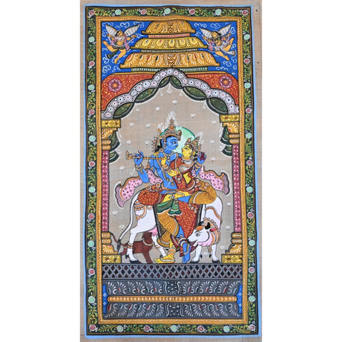 Tussar Pattachitra painting of Radha Krishna