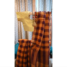 Urvi, orange and brown checkered linen saree