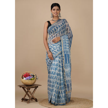 White Kota Doria saree with indigo butta