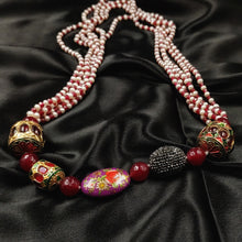 Five layered Garnet and Pearl necklace with Kundan Beads
