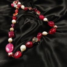 Red quartz necklace with shell pearls and metal beads