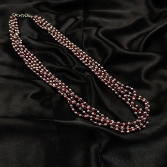 Five layered Red quartz and metal beads necklace